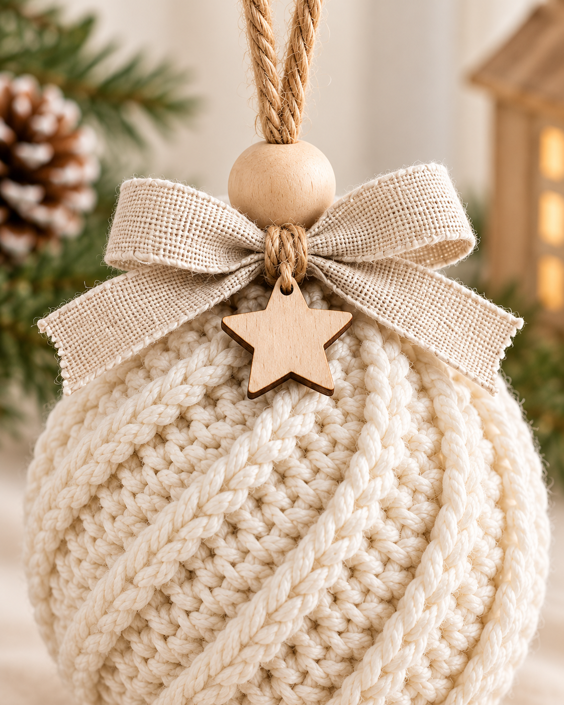 Crochet Christmas Bauble Pattern PDF – Twisted Rib Ornament with Bow