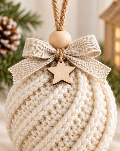 Crochet Christmas Bauble Pattern PDF – Twisted Rib Ornament with Bow