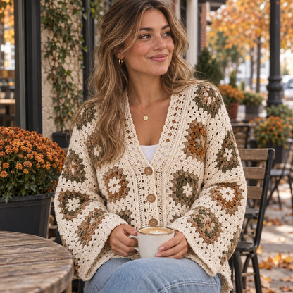 Floral Granny Square Cardigan Crochet Pattern PDF – Boho Sweater