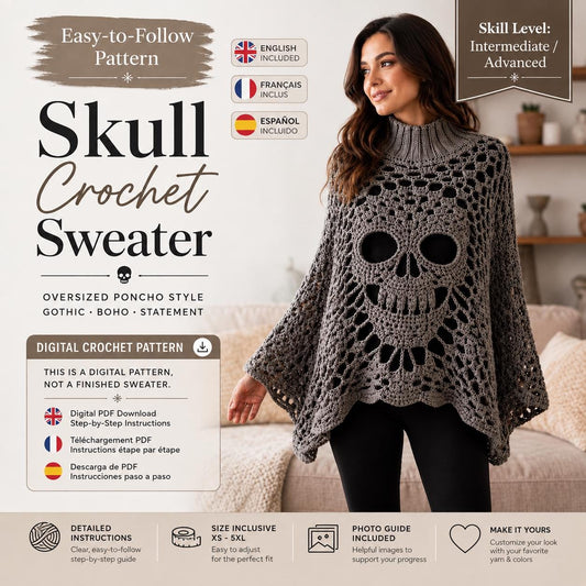 Skull Lace Poncho Crochet Pattern PDF | Step-by-Step Gothic Sweater Tutorial | Halloween Skull Top