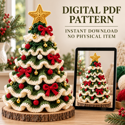 Ruffled Crochet Christmas Tree Pattern PDF – Layered Holiday Table Decor