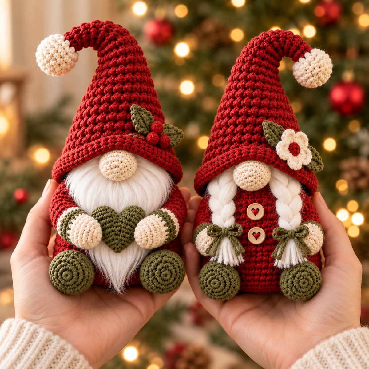Christmas Gnome Couple Crochet Pattern PDF, Male & Female Amigurumi Shelf Sitters