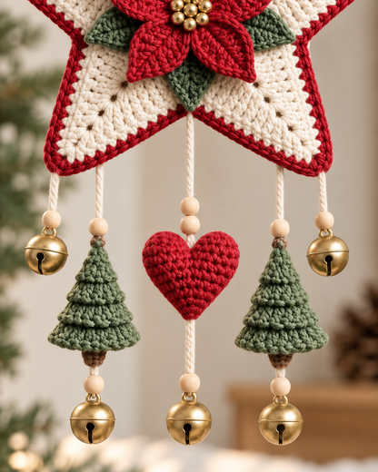 Crochet Poinsettia Star Ornament Pattern PDF – Christmas Wall Hanging