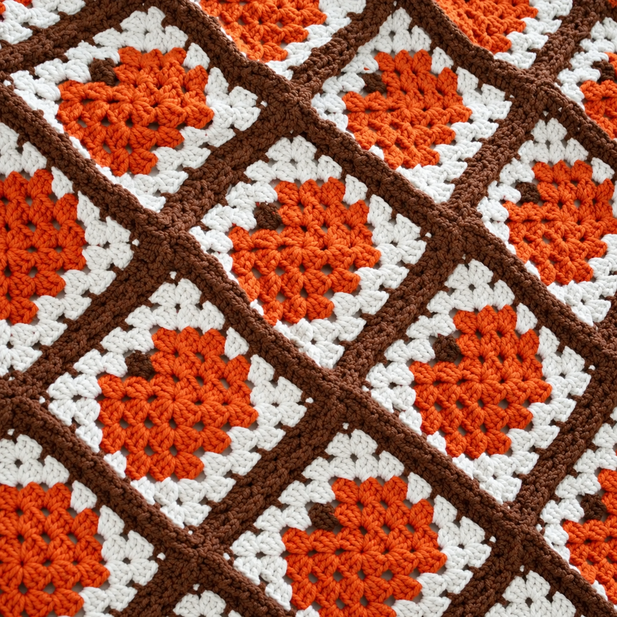 Pumpkin Granny Square Blanket Crochet Pattern PDF – Easy Fall Throw