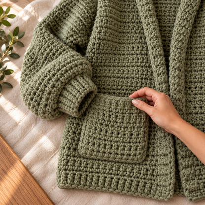 Chunky Crochet Cardigan Pattern PDF, Oversized Hooded Jacket, Balloon Sleeve Sweater