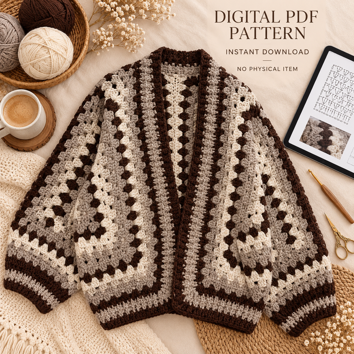 Granny Hexagon Cardigan Crochet Pattern PDF – Bulky Yarn Sweater