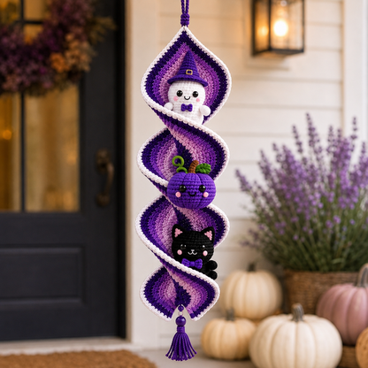 Halloween Crochet Spiral Wind Spinner Pattern PDF, Ghost Pumpkin Cat Amigurumi Spooky Hanging Decor Tutorial
