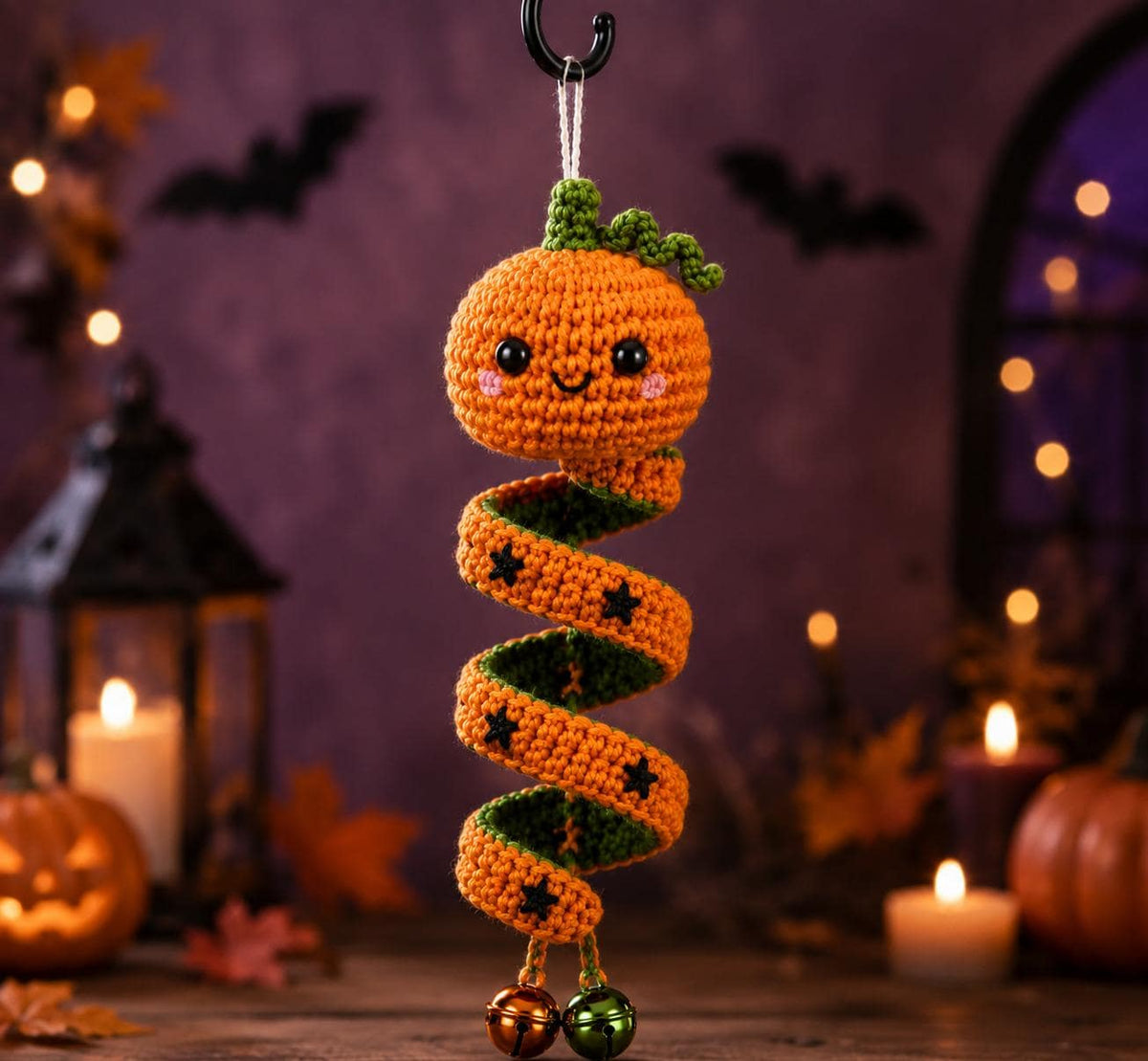 Halloween Wind Spinner Crochet Pattern Bundle PDF – 5 Spooky Amigurumi Hanging Ornaments, Ghost Pumpkin Cat Frankenstein Bat, Digital Download