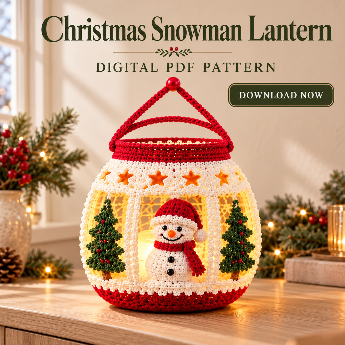 Christmas Snowman Lantern Crochet Pattern PDF – Light Up Holiday Decor