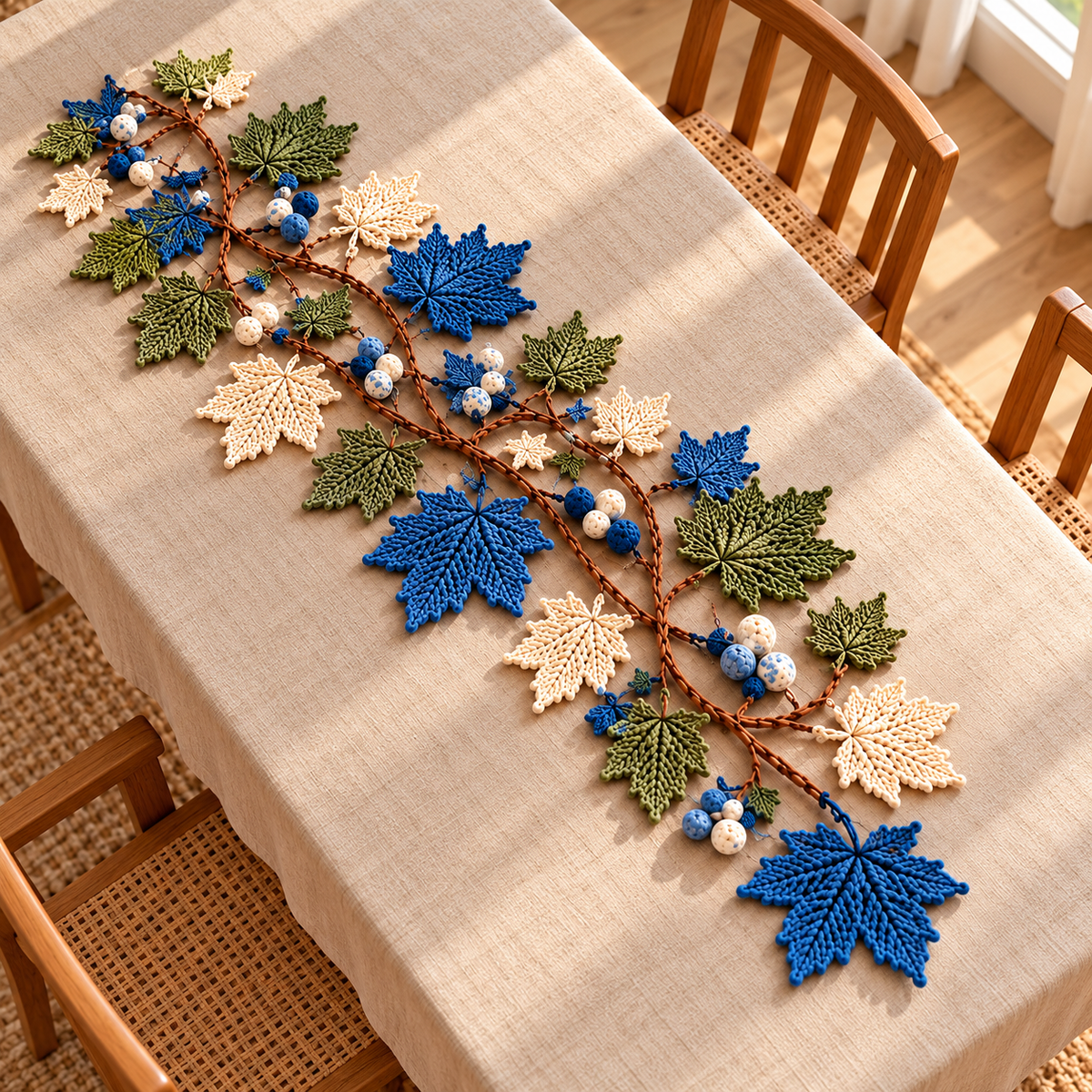 Autumn Maple Leaf Table Runner Crochet Pattern PDF – Botanical Vine Centerpiece