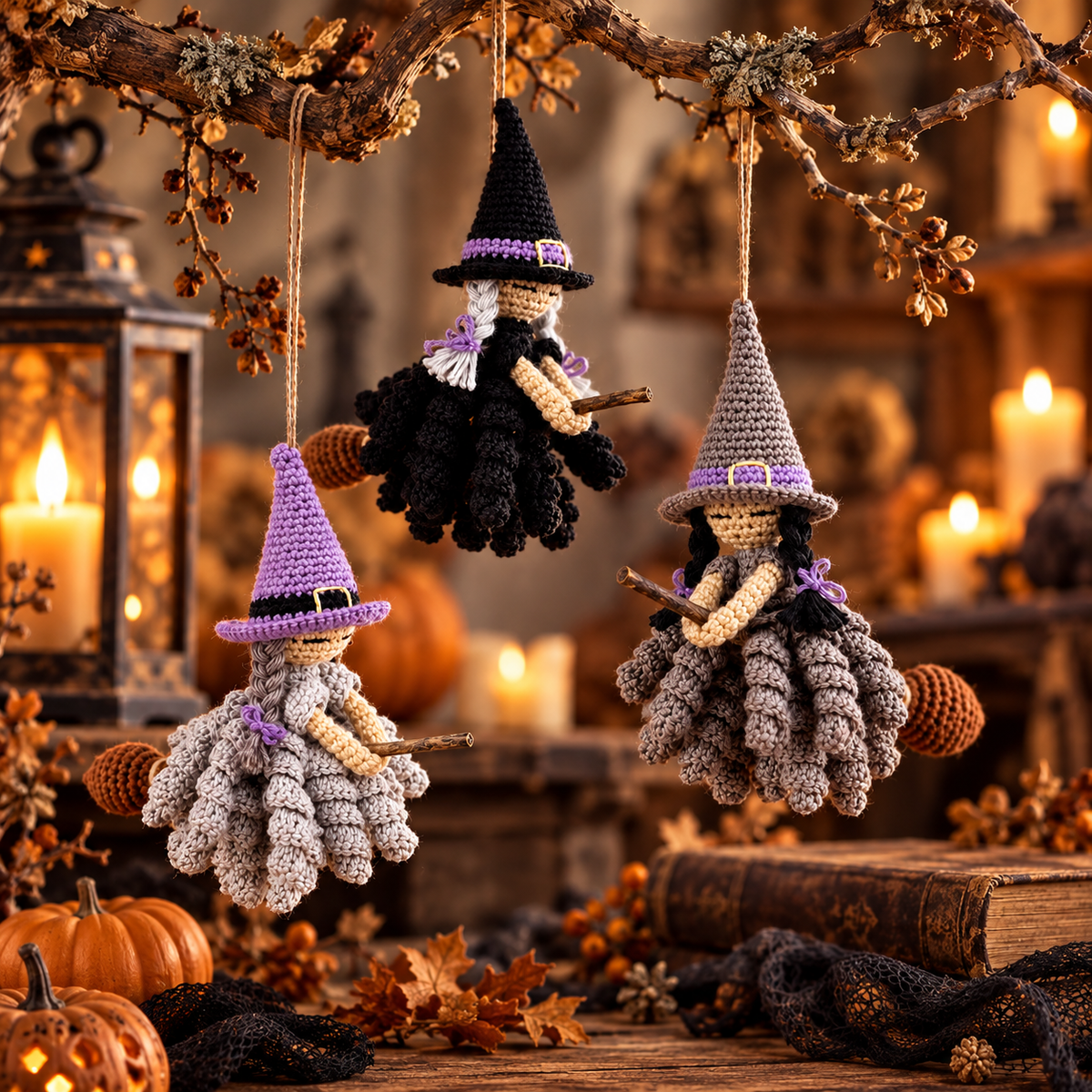 Flying Witch Crochet Pattern PDF – Halloween Hanging Witch Ornament