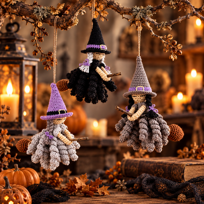 Flying Witch Crochet Pattern PDF – Halloween Hanging Witch Ornament