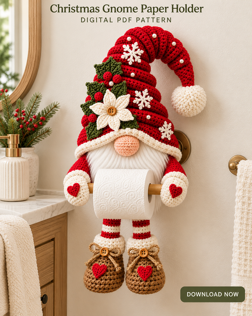Christmas Gnome Toilet Paper Holder Crochet Pattern PDF