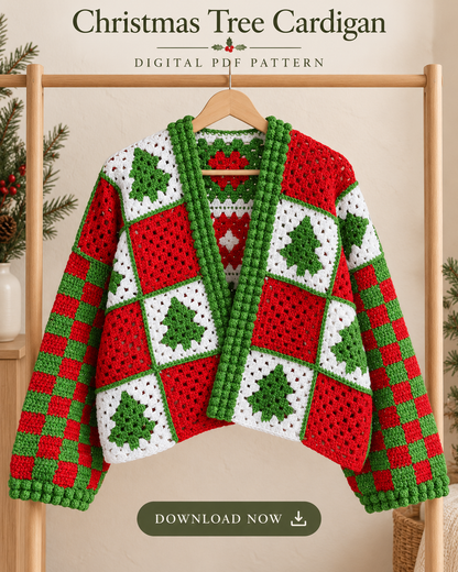 Christmas Crochet Cardigan Pattern PDF – Beginner Holiday Sweater