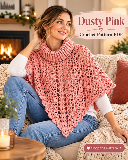 Crochet Turtleneck Poncho Pattern PDF – Lace Poncho for Women