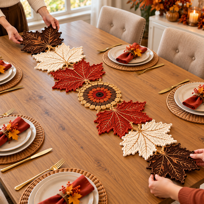 Autumn Maple Leaf Crochet Pattern PDF | Fall Table Runner & Thanksgiving Decor