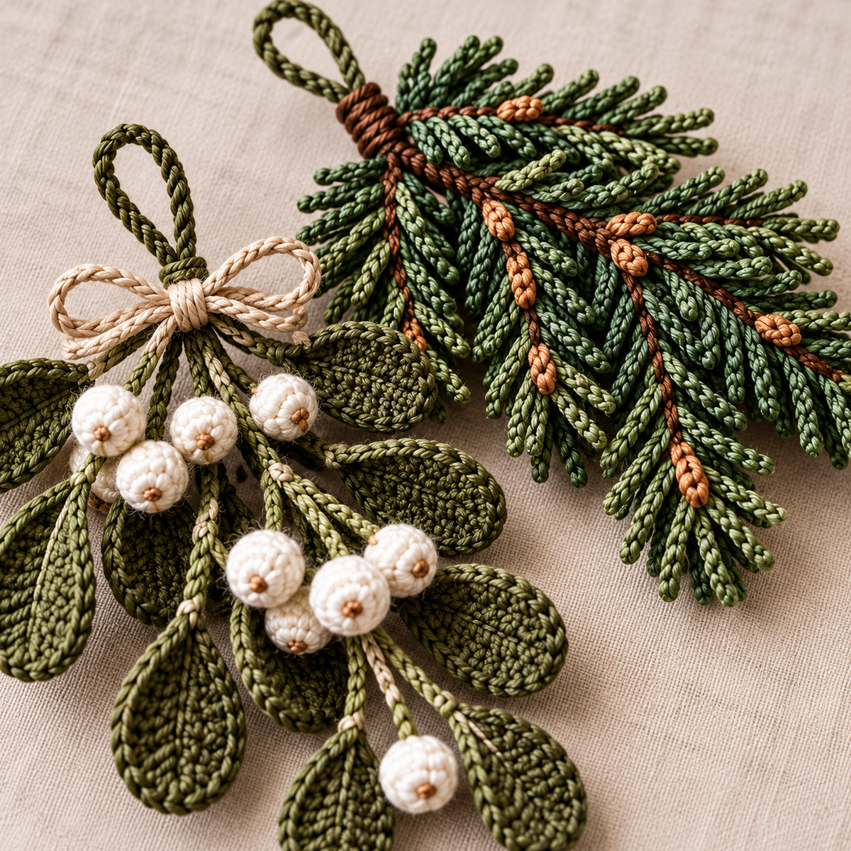 Christmas Crochet Ornament Pattern Bundle PDF – Pinecone, Holly & Mistletoe