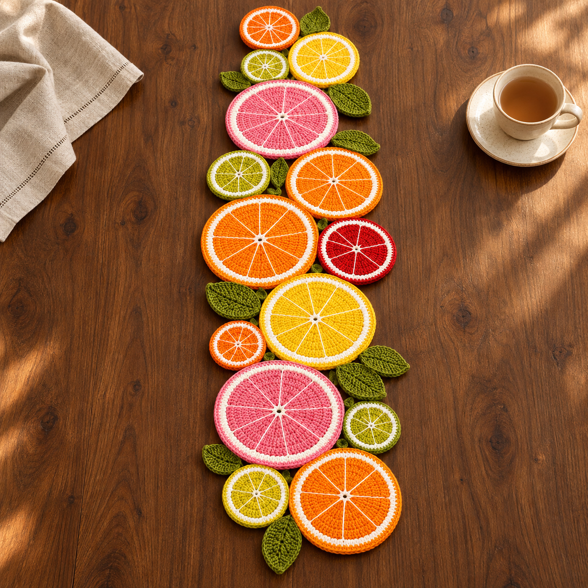 Crochet Fruit Slice Table Runner Pattern PDF | Citrus Kitchen & Summer Table Decor