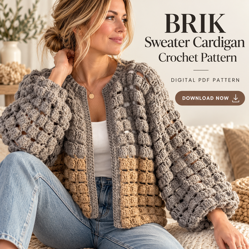 BRIK Granny Square Cardigan Crochet Pattern PDF – Women's Jacket S–XL