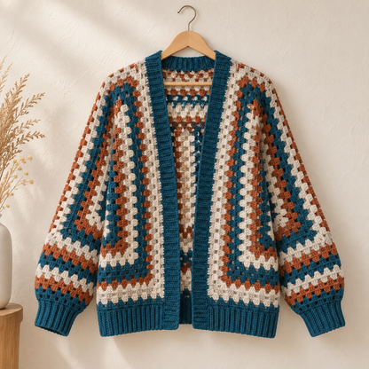 Granny Hexagon Cardigan Crochet Pattern PDF – Adult Sizes XS–5XL