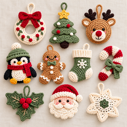 10 Christmas Crochet Ornament Patterns Bundle PDF – Holiday Tree Decor