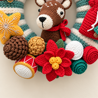 Crochet Christmas Wreath Pattern PDF – Reindeer & Holiday Ornaments