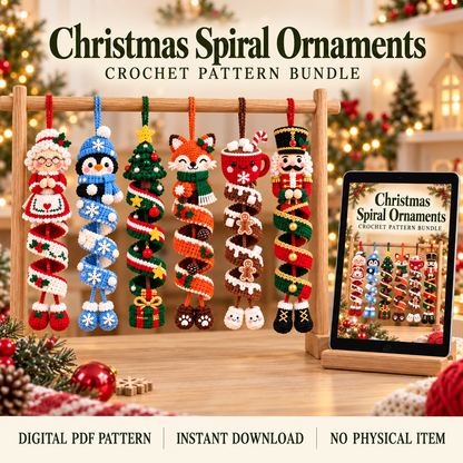 Christmas Spiral Ornaments Crochet Pattern Bundle PDF – Snowman & Santa