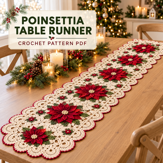 Christmas Poinsettia Crochet Table Runner Pattern – Holiday Lace Decor PDF