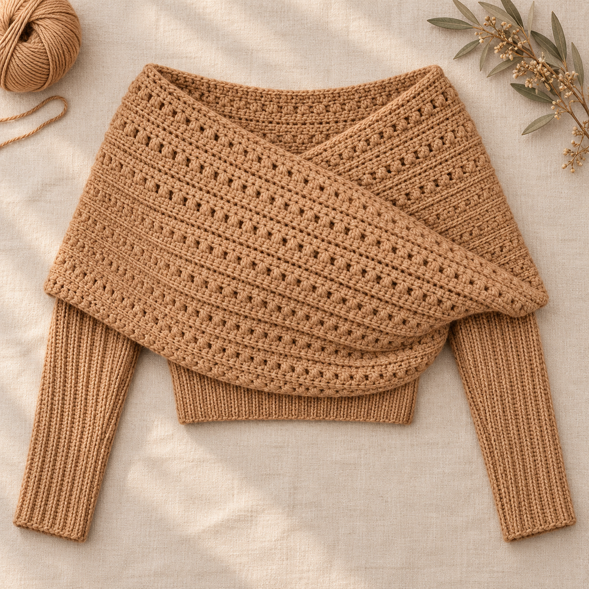 Crochet Sweater Scarf Pattern PDF, Sleeved Wrap Crochet Pattern, Adult XS–5XL
