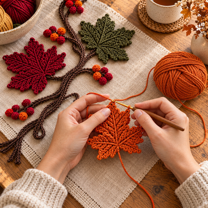 Autumn Leaf Table Runner Crochet Pattern PDF – Maple Leaf Vine Decor