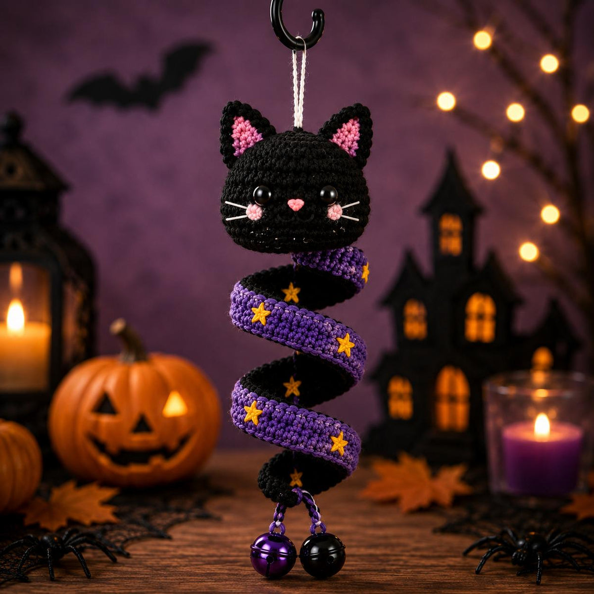 Halloween Wind Spinner Crochet Pattern Bundle PDF – 5 Spooky Amigurumi Hanging Ornaments, Ghost Pumpkin Cat Frankenstein Bat, Digital Download