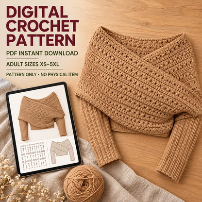Crochet Sweater Scarf Pattern PDF, Sleeved Wrap Crochet Pattern, Adult XS–5XL