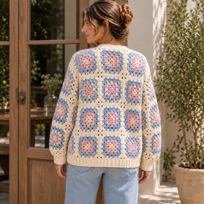 Floral Granny Square Cardigan Crochet Pattern PDF – Boho Flower Sweater
