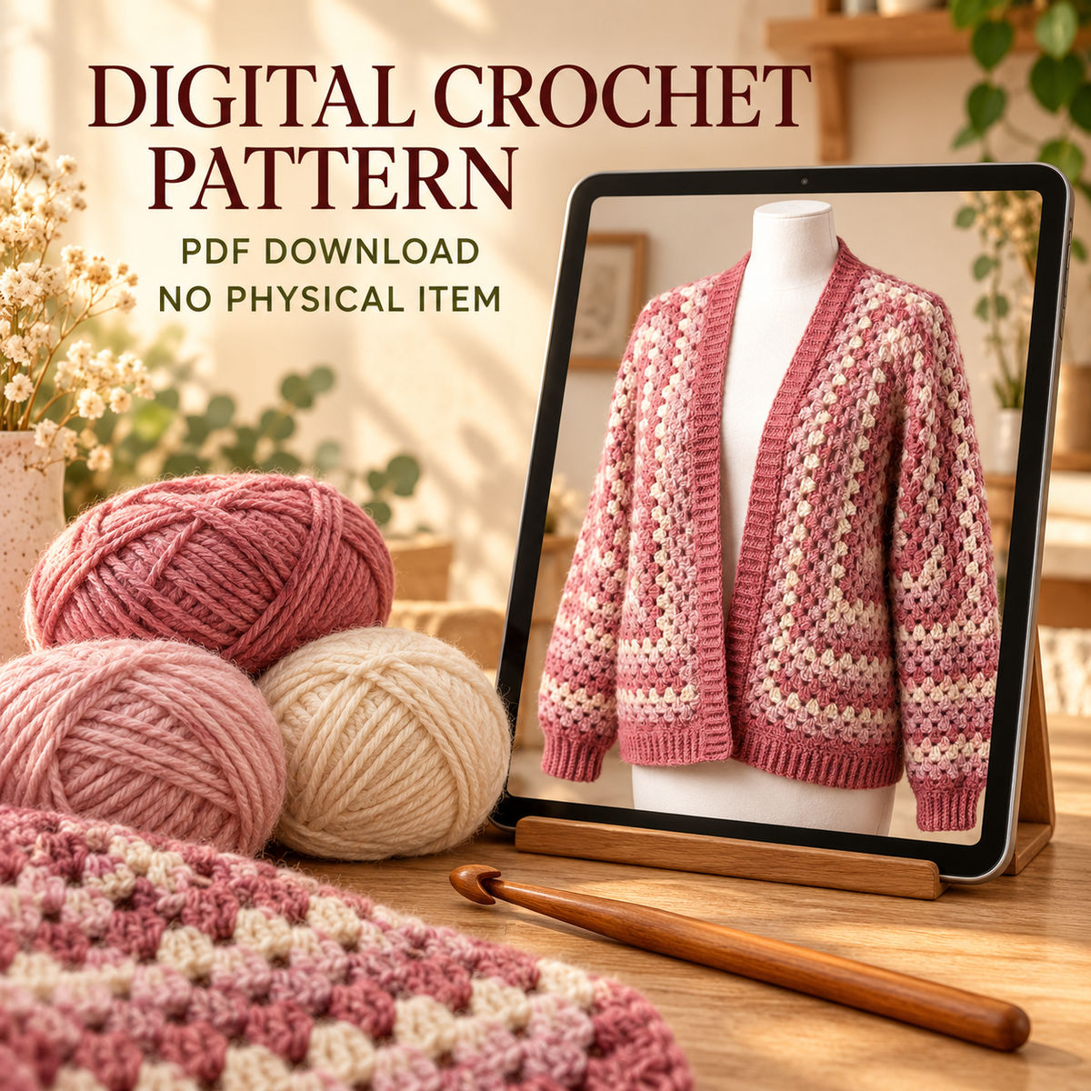 Easy Hexagon Cardigan Crochet Pattern PDF, Beginner Granny Hexi Sweater, XS–5XL