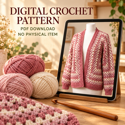 Easy Hexagon Cardigan Crochet Pattern PDF, Beginner Granny Hexi Sweater, XS–5XL