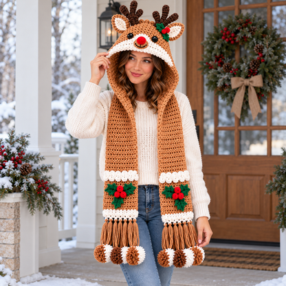 Christmas Hooded Scarf Crochet Pattern Bundle PDF – 4 Holiday Characters