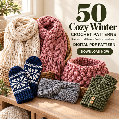 50 Winter Crochet Patterns Bundle PDF – Scarves, Mittens, Cowls & More