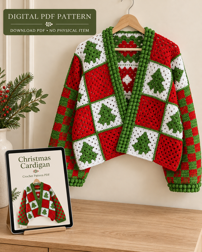 Christmas Crochet Cardigan Pattern PDF – Beginner Holiday Sweater