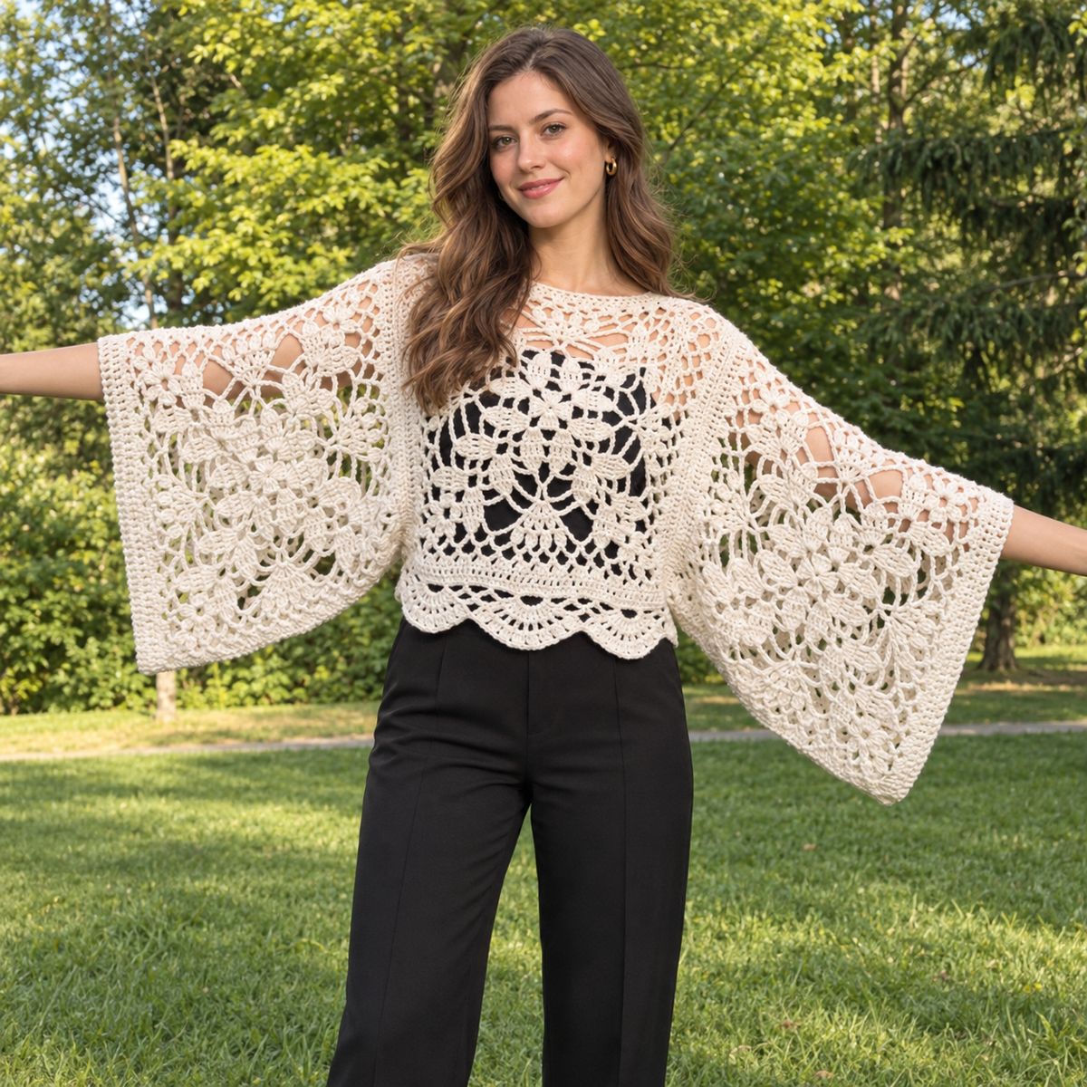 Laurel Crochet Square Motif Top Pattern PDF – Oversized Openwork Sweater