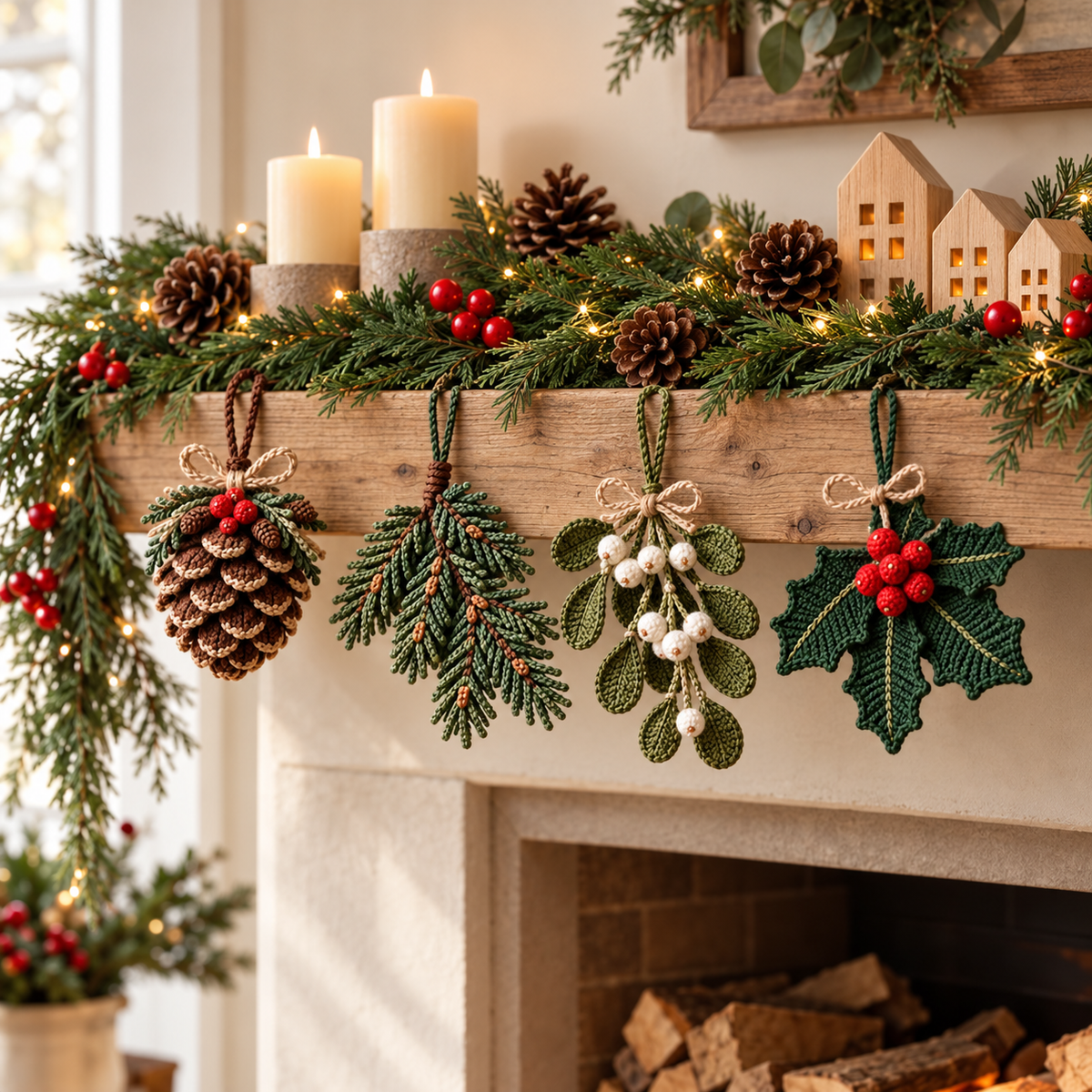 Christmas Crochet Ornament Pattern Bundle PDF – Pinecone, Holly & Mistletoe