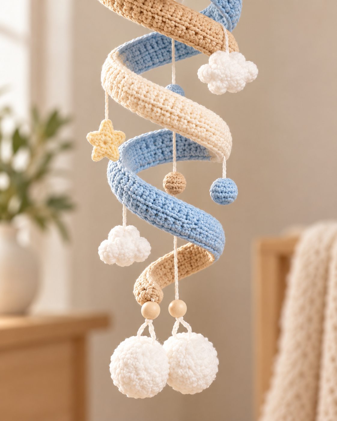 Sleeping Teddy Bear Moon Crochet Pattern PDF – Nursery Spiral Hanging