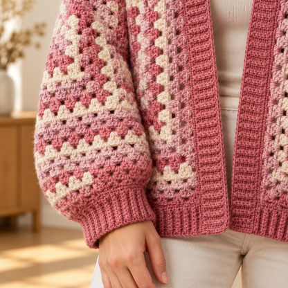 Easy Hexagon Cardigan Crochet Pattern PDF, Beginner Granny Hexi Sweater, XS–5XL