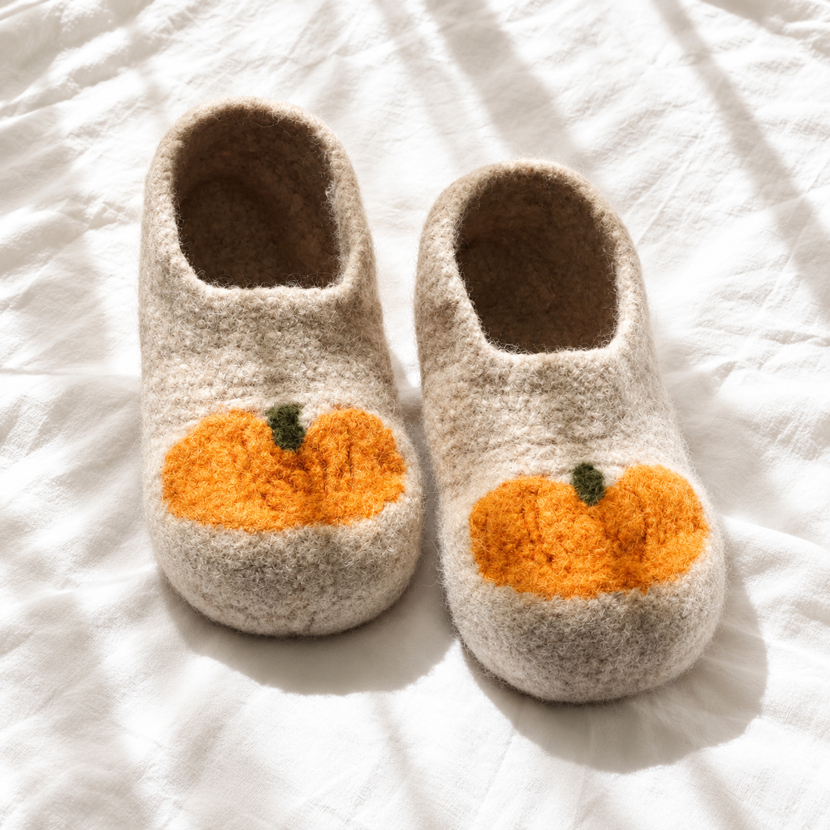 Pumpkin Crochet Slippers Pattern PDF – Felted Wool House Shoes