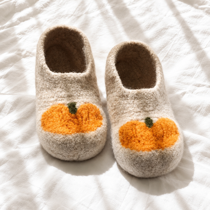 Pumpkin Crochet Slippers Pattern PDF – Felted Wool House Shoes
