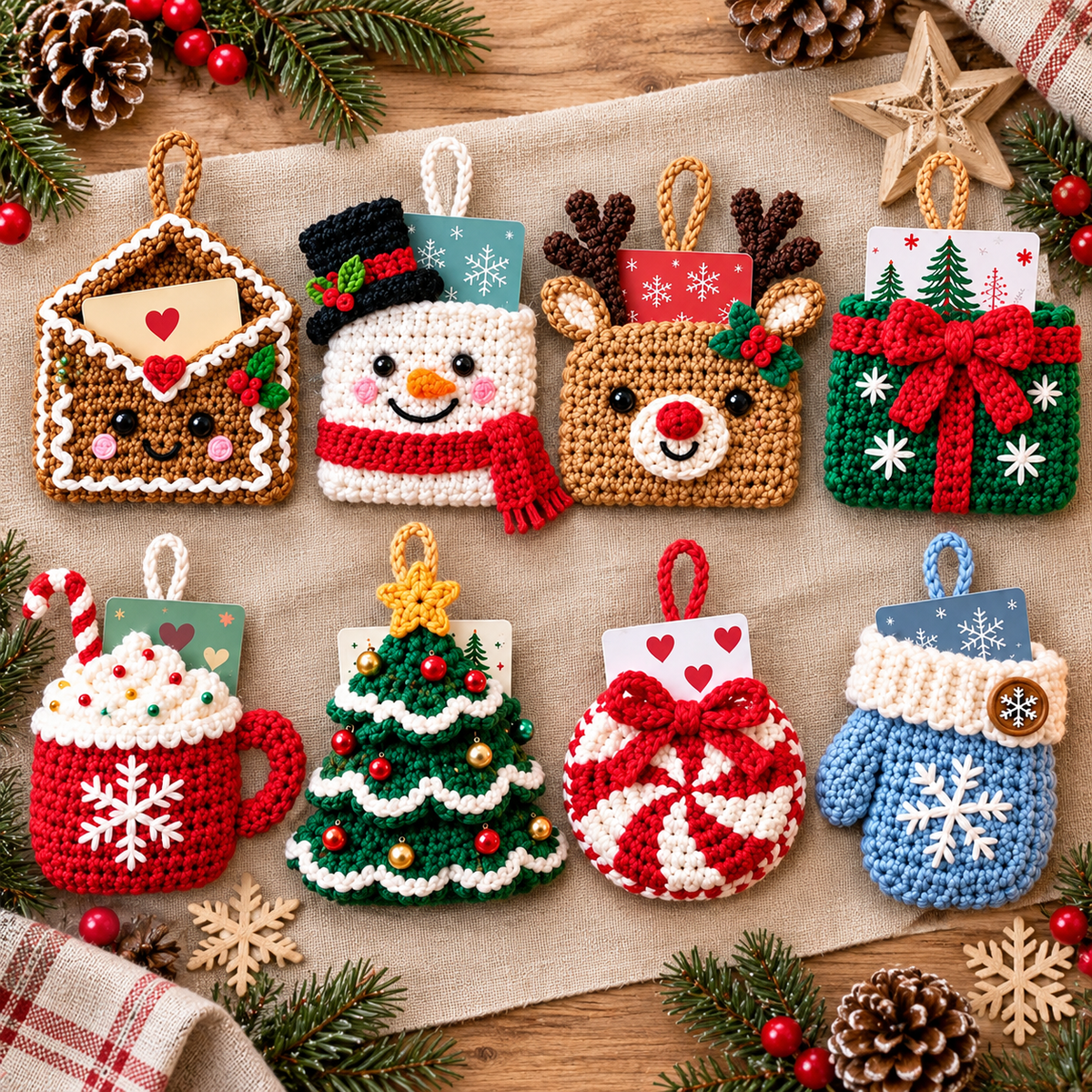 8 Christmas Gift Card Holder Crochet Patterns PDF – Ornament Bundle