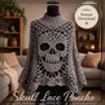 Skull Lace Poncho Crochet Pattern PDF | Step-by-Step Gothic Sweater Tutorial | Halloween Skull Top