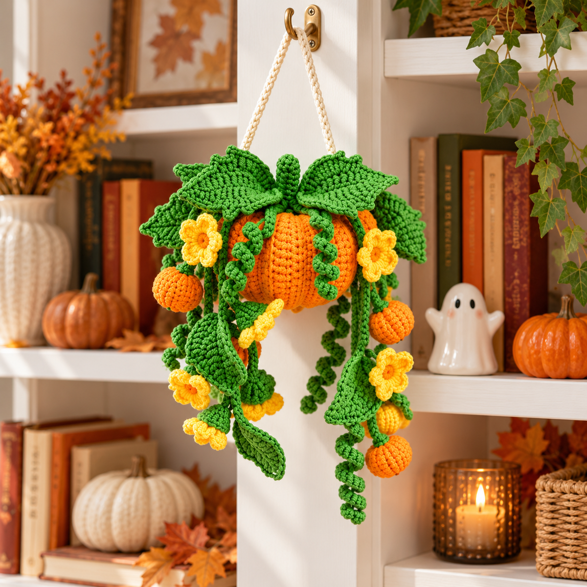 Pumpkin Hanging Plant Crochet Pattern PDF – Fall Wall Decor