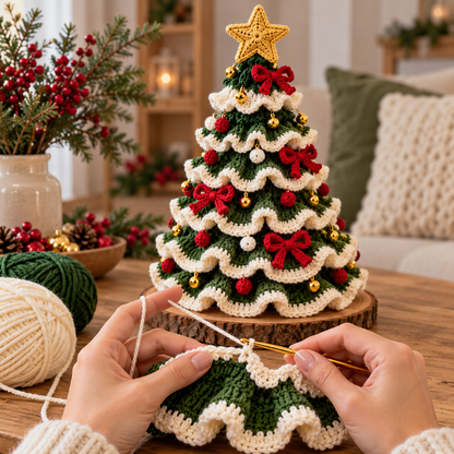Ruffled Crochet Christmas Tree Pattern PDF – Layered Holiday Table Decor