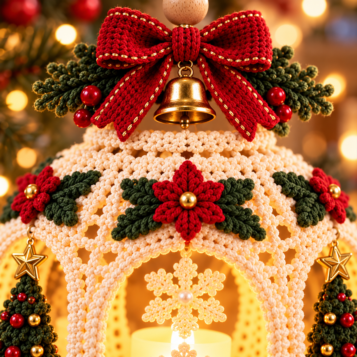 Crochet Christmas Lantern Pattern PDF – Light Up Hanging Holiday Decor