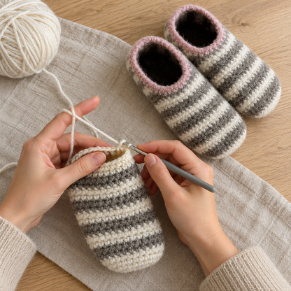 SoftFelt Crochet Slippers Pattern PDF – Cozy Felted Wool House Shoes